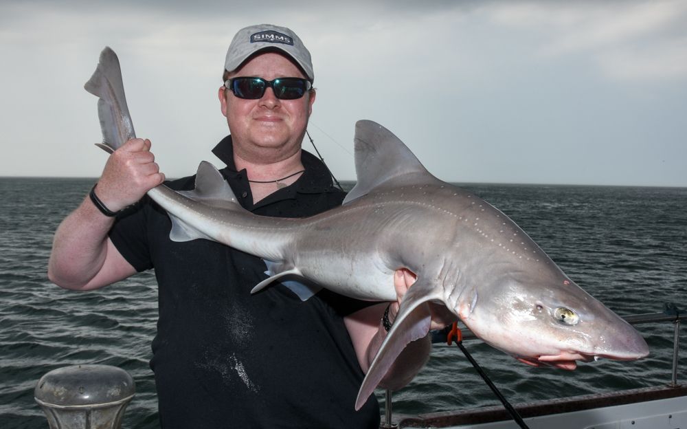 Mike Thrussell Jnr with a 20lb smoothhound caught on the HTO Lure Game